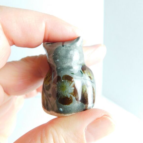 Lot of 2 Mini Owl Pottery Figurines 1.25" Tonala Mexico Hand Painted Gray Brown - Picture 5 of 11